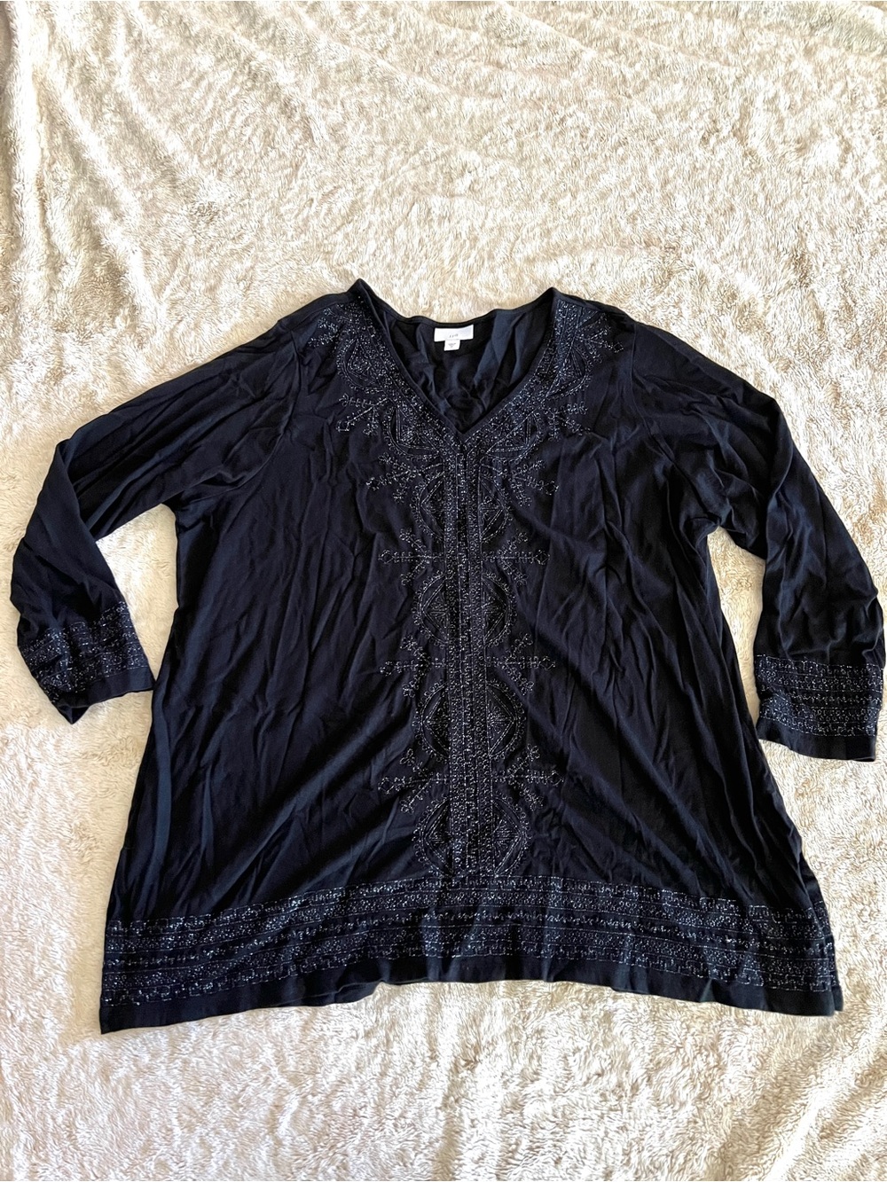 J. JILL Woman's Black Shimmer Long Sleeve V-Neck Blouse Size 2X